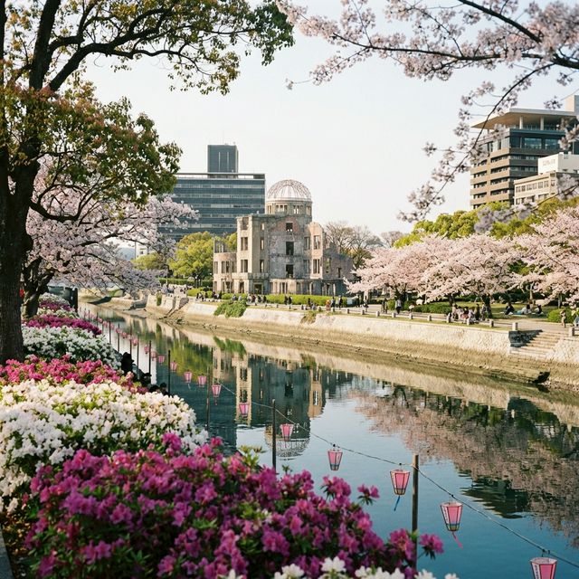 Hiroshima Peace Memorial Park decorated with flowers during the festival