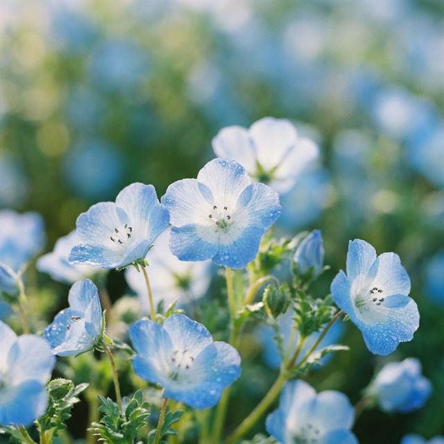Close-up of baby blue eyes nemophila flower petals