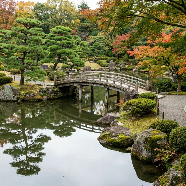 Japanese garden with seasonal flowers at Showa Kinen Park